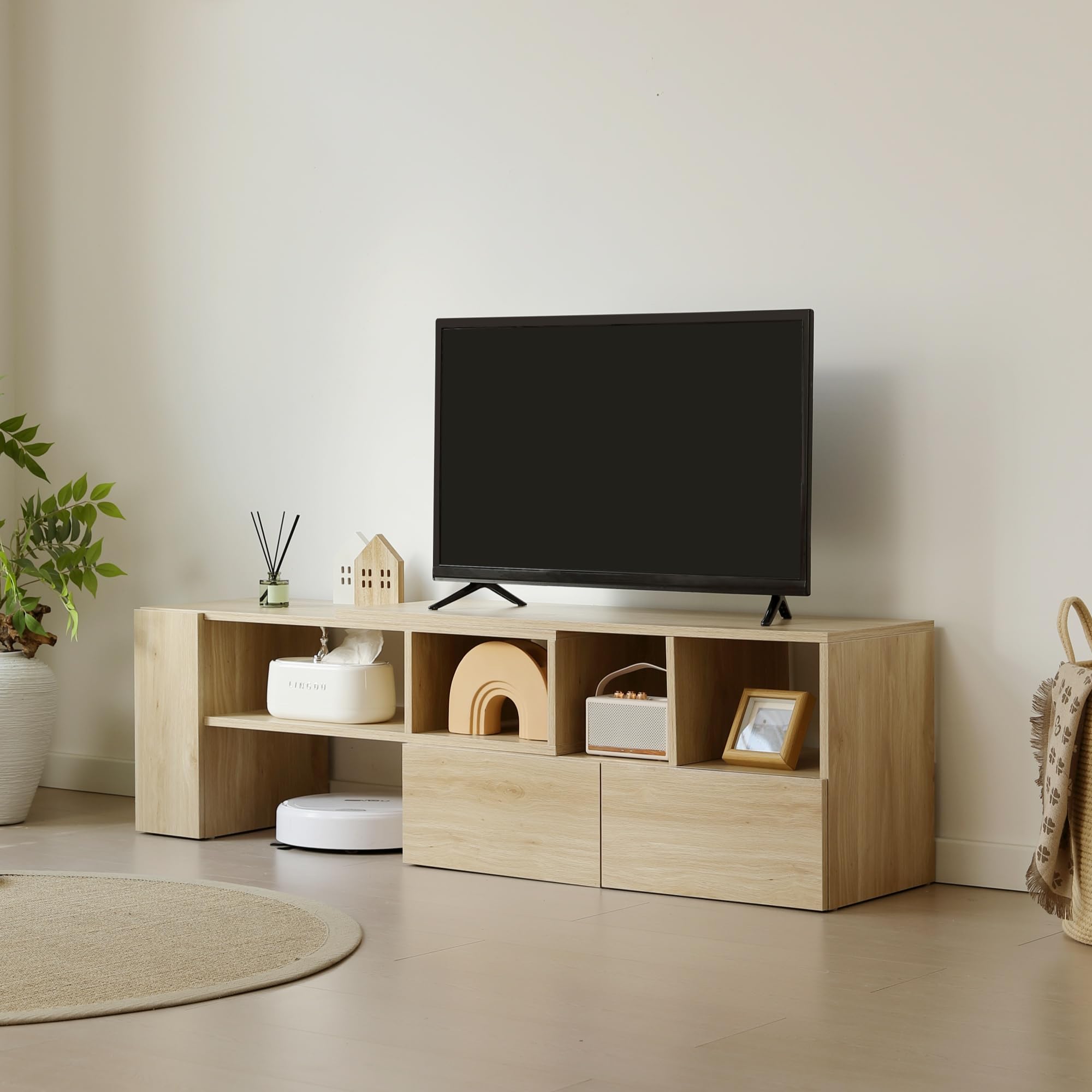 Amazon｜伸縮可能 テレビ台 ローボード 幅調整95-169cm 北欧風 L字収納